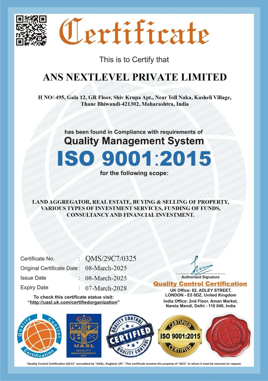 COMPANY ISO CERTIFICATE